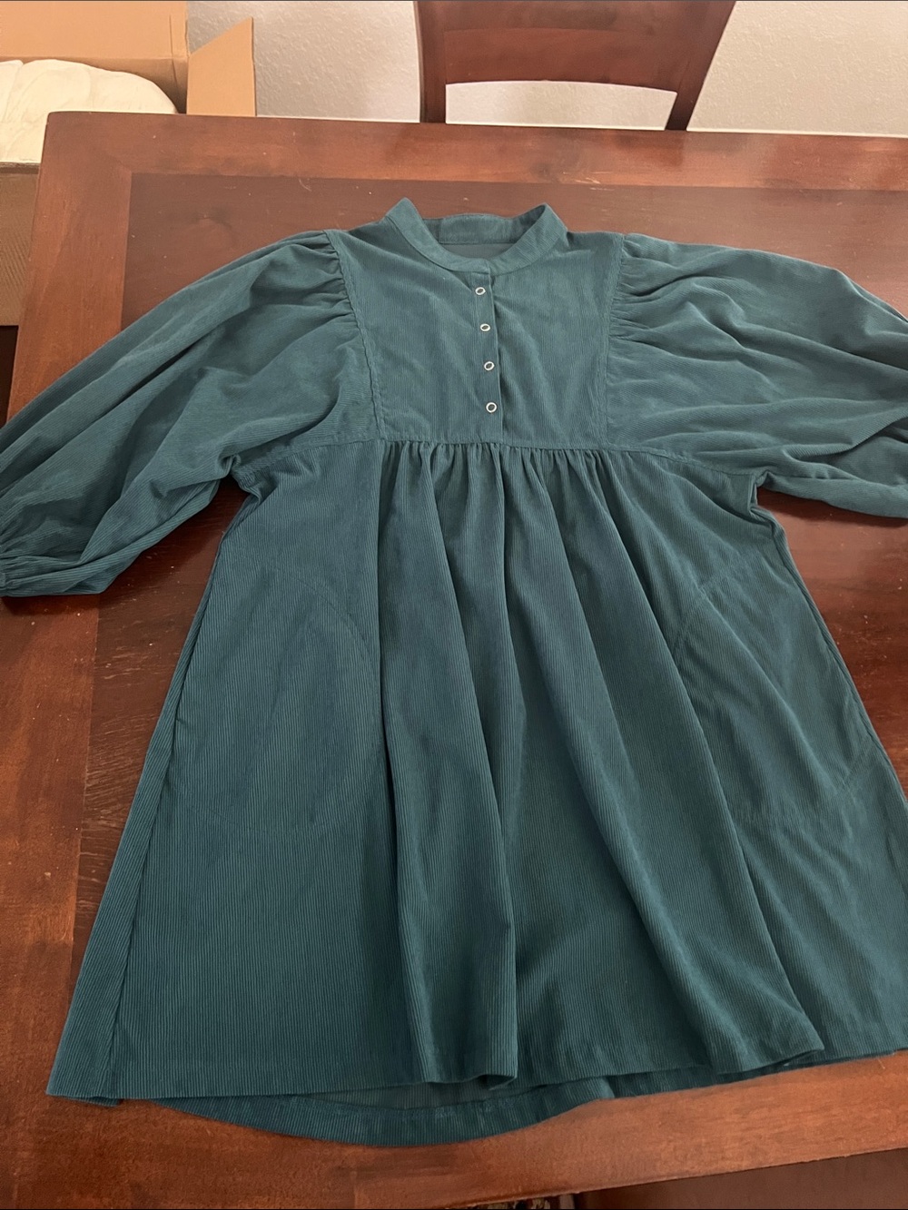 Teal-Blue/Green Corduroy Snap
Buttons Empire Waist Dress | M - Picture 2 of 10